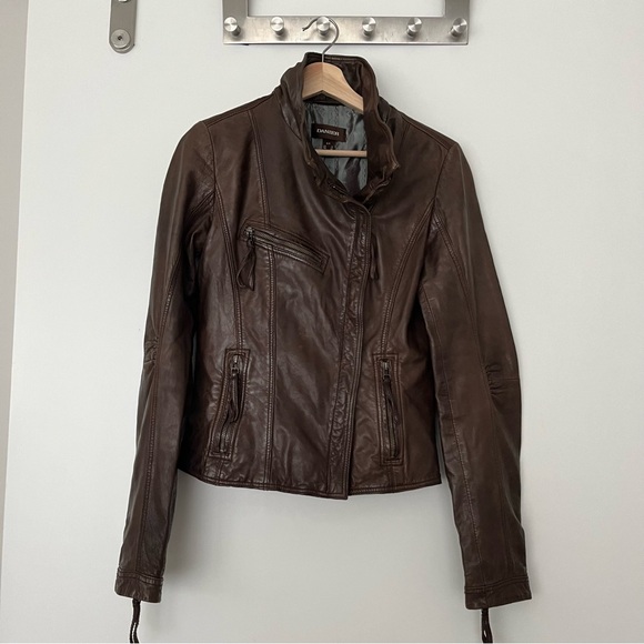 NWOT Danier Cropped Leather Moto Jacket - Size S, Chocolate Brown - Picture 6 of 10